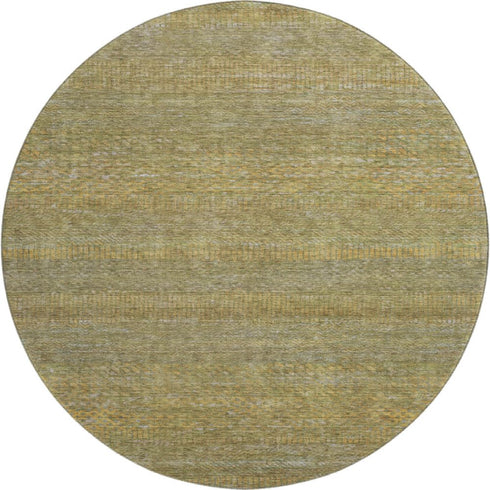 8' Sage Gold And Khaki Striped Washable Round Rug With UV Protection