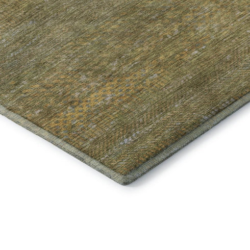 8' Sage Gold And Khaki Striped Washable Round Rug With UV Protection