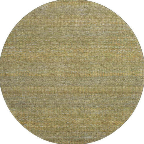 8' Sage Gold And Khaki Striped Washable Round Rug With UV Protection