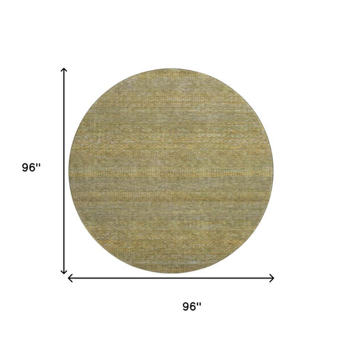 8' Sage Gold And Khaki Striped Washable Round Rug With UV Protection
