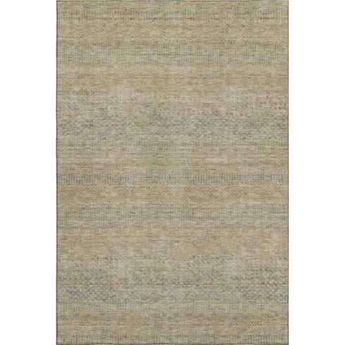 5' X 8' Beige Gray And Khaki Striped Washable Area Rug With UV Protection