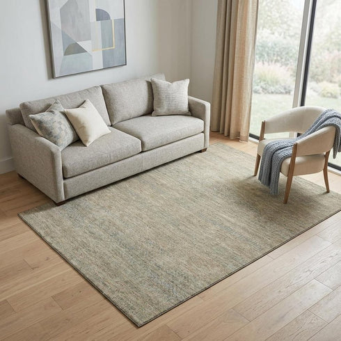 5' X 8' Beige Gray And Khaki Striped Washable Area Rug With UV Protection