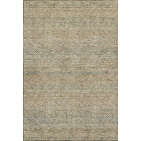 8' X 10' Beige Gray And Khaki Striped Washable Area Rug With UV Protection
