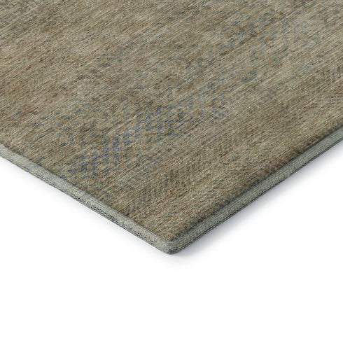 8' X 10' Beige Gray And Khaki Striped Washable Area Rug With UV Protection