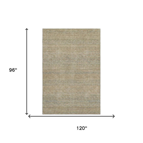 8' X 10' Beige Gray And Khaki Striped Washable Area Rug With UV Protection