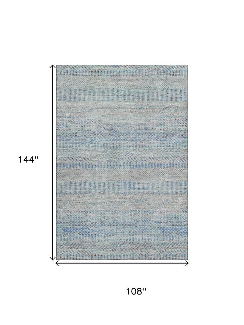 9' X 12' Blue Gray And Ivory Striped Washable Area Rug With UV Protection