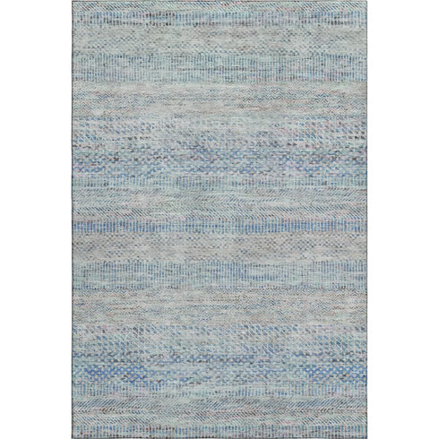 9' X 12' Blue Gray And Ivory Striped Washable Area Rug With UV Protection
