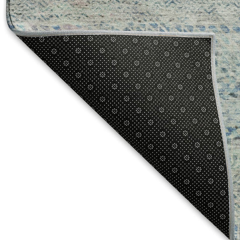 9' X 12' Blue Gray And Ivory Striped Washable Area Rug With UV Protection