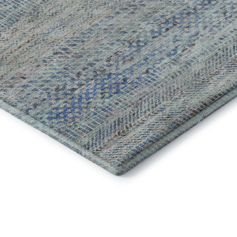 9' X 12' Blue Gray And Ivory Striped Washable Area Rug With UV Protection