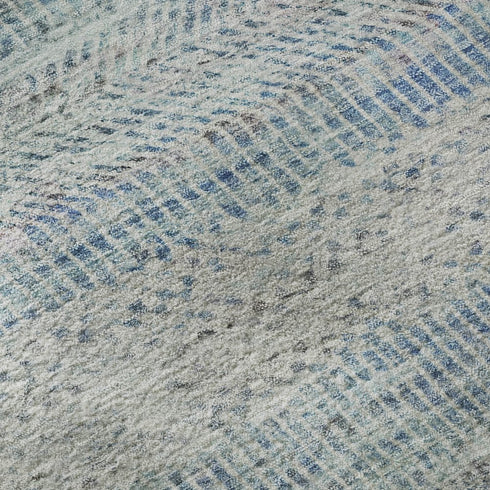 9' X 12' Blue Gray And Ivory Striped Washable Area Rug With UV Protection
