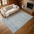 9' X 12' Blue Gray And Ivory Striped Washable Area Rug With UV Protection