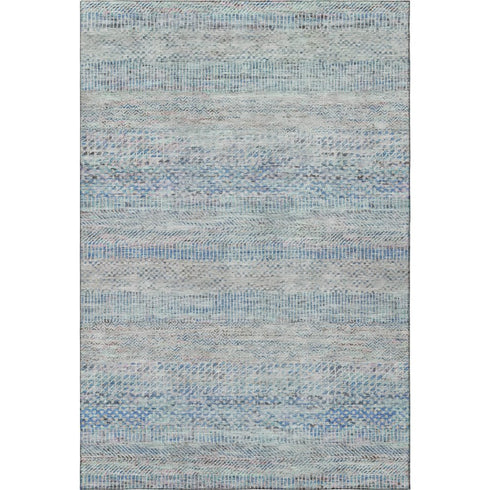 9' X 12' Blue Gray And Ivory Striped Washable Area Rug With UV Protection