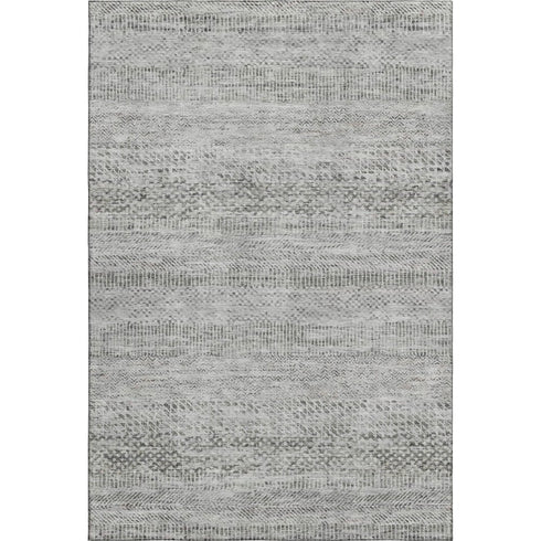 8' X 10' Gray Charcoal And Silver Striped Washable Area Rug With UV Protection