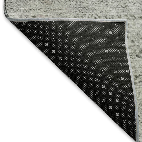 8' X 10' Gray Charcoal And Silver Striped Washable Area Rug With UV Protection