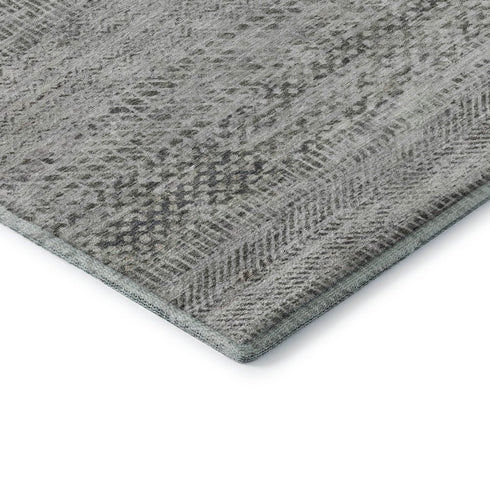 8' X 10' Gray Charcoal And Silver Striped Washable Area Rug With UV Protection