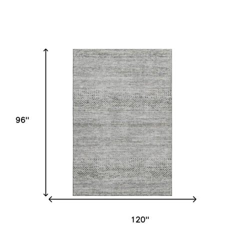 8' X 10' Gray Charcoal And Silver Striped Washable Area Rug With UV Protection