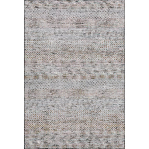 5' X 8' Linen Gray And Taupe Striped Washable Area Rug With UV Protection