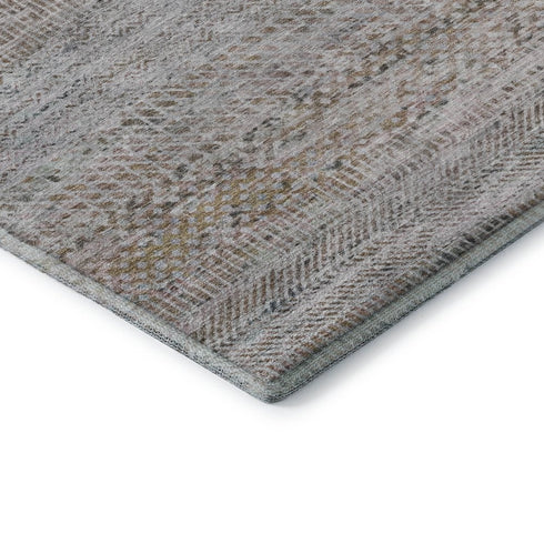 5' X 8' Linen Gray And Taupe Striped Washable Area Rug With UV Protection