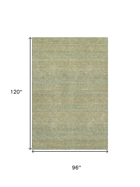 8' X 10' Wheat Gold And Green Striped Washable Area Rug With UV Protection