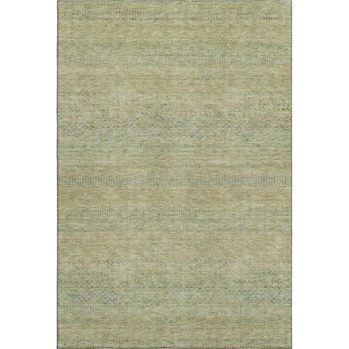 8' X 10' Wheat Gold And Green Striped Washable Area Rug With UV Protection