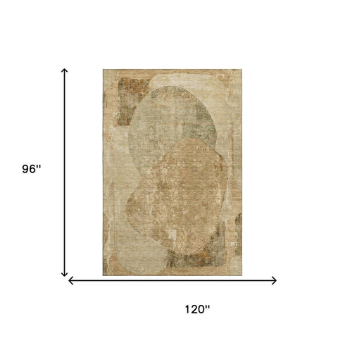 8' X 10' Brown And Beige Abstract Washable Area Rug With UV Protection