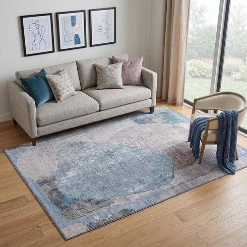 5' X 8' Blue Gray And Charcoal Abstract Washable Area Rug With UV Protection