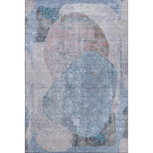 5' X 8' Blue Gray And Charcoal Abstract Washable Area Rug With UV Protection