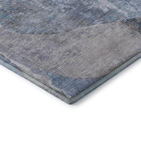 5' X 8' Blue Gray And Charcoal Abstract Washable Area Rug With UV Protection