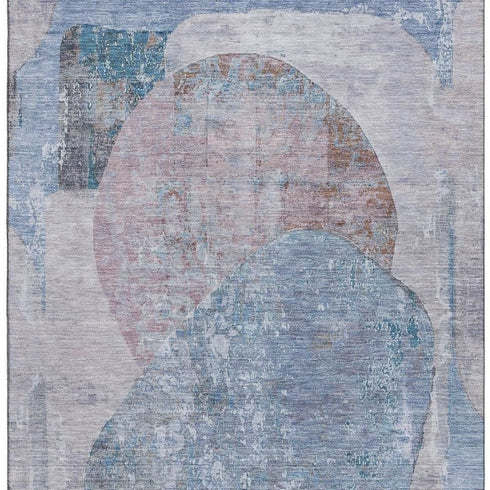 5' X 8' Blue Gray And Charcoal Abstract Washable Area Rug With UV Protection
