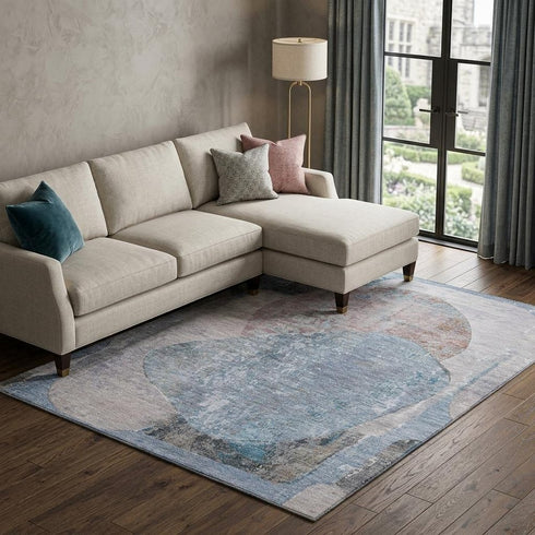 8' X 10' Blue Gray And Charcoal Abstract Washable Area Rug With UV Protection