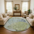 8' Green Purple And Silver Abstract Washable Round Rug With UV Protection