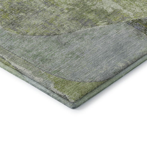 8' Green Purple And Silver Abstract Washable Round Rug With UV Protection