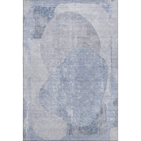 8' X 10' Sky Blue Gray And Silver Abstract Washable Area Rug With UV Protection