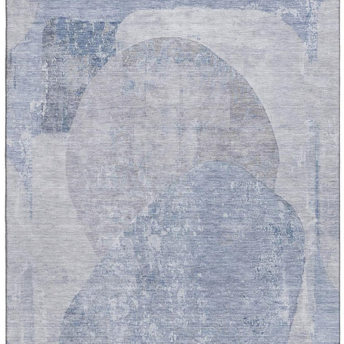 8' X 10' Sky Blue Gray And Silver Abstract Washable Area Rug With UV Protection