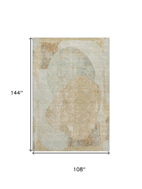 9' X 12' Taupe Beige And Rust Abstract Washable Area Rug With UV Protection
