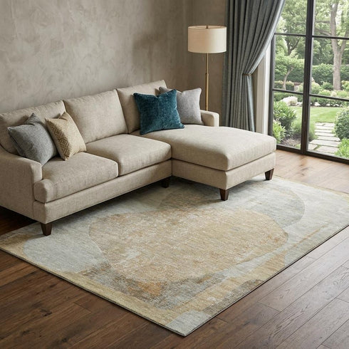 9' X 12' Taupe Beige And Rust Abstract Washable Area Rug With UV Protection