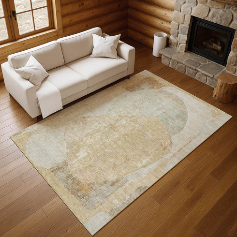 9' X 12' Taupe Beige And Rust Abstract Washable Area Rug With UV Protection