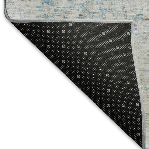 5' X 8' Beige Blue And Gray Floral Medallion Washable Area Rug With UV Protection