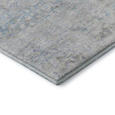 5' X 8' Beige Blue And Gray Floral Medallion Washable Area Rug With UV Protection