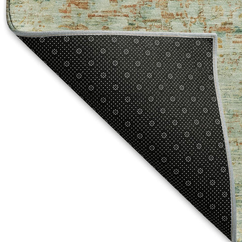 9' X 12' Sage Blue And Copper Floral Medallion Washable Area Rug With UV Protection