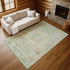 9' X 12' Sage Blue And Copper Floral Medallion Washable Area Rug With UV Protection