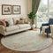 8' Tan Beige And Teal Floral Medallion Washable Round Rug With UV Protection