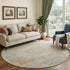 8' Tan Beige And Teal Floral Medallion Washable Round Rug With UV Protection