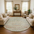 8' Tan Beige And Teal Floral Medallion Washable Round Rug With UV Protection