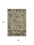 5' X 8' Brown Green And Gray Ikat Washable Area Rug With UV Protection
