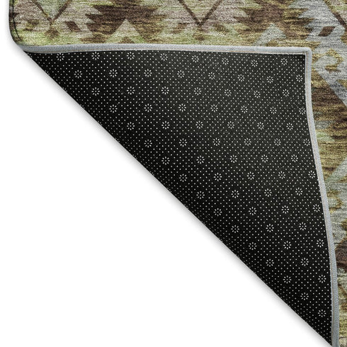 5' X 8' Brown Green And Gray Ikat Washable Area Rug With UV Protection