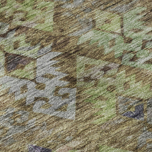 5' X 8' Brown Green And Gray Ikat Washable Area Rug With UV Protection