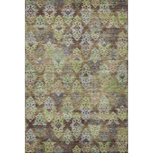 5' X 8' Brown Green And Gray Ikat Washable Area Rug With UV Protection