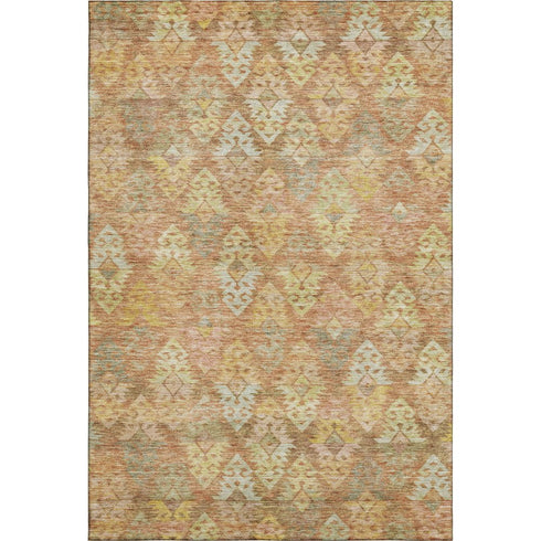 8' X 10' Copper Gold And Beige Ikat Washable Area Rug With UV Protection