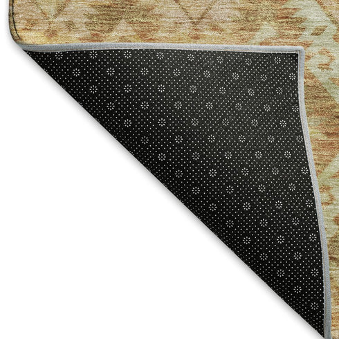 8' X 10' Copper Gold And Beige Ikat Washable Area Rug With UV Protection